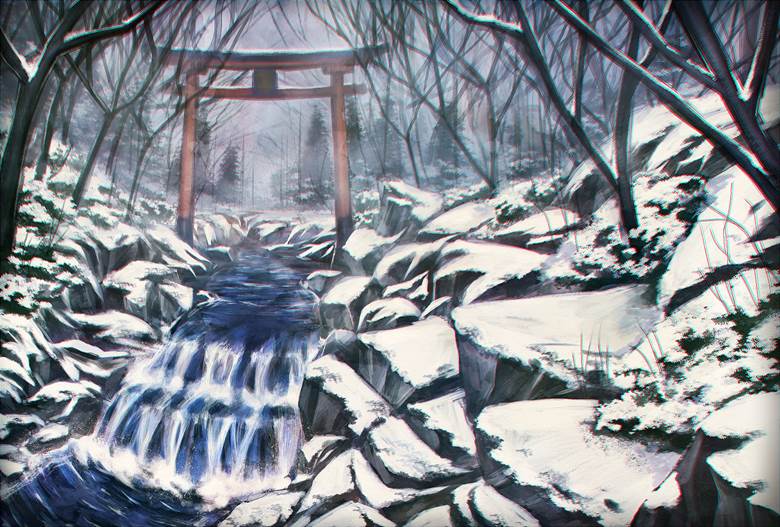 原创, 风景, snowy landscape, Torii