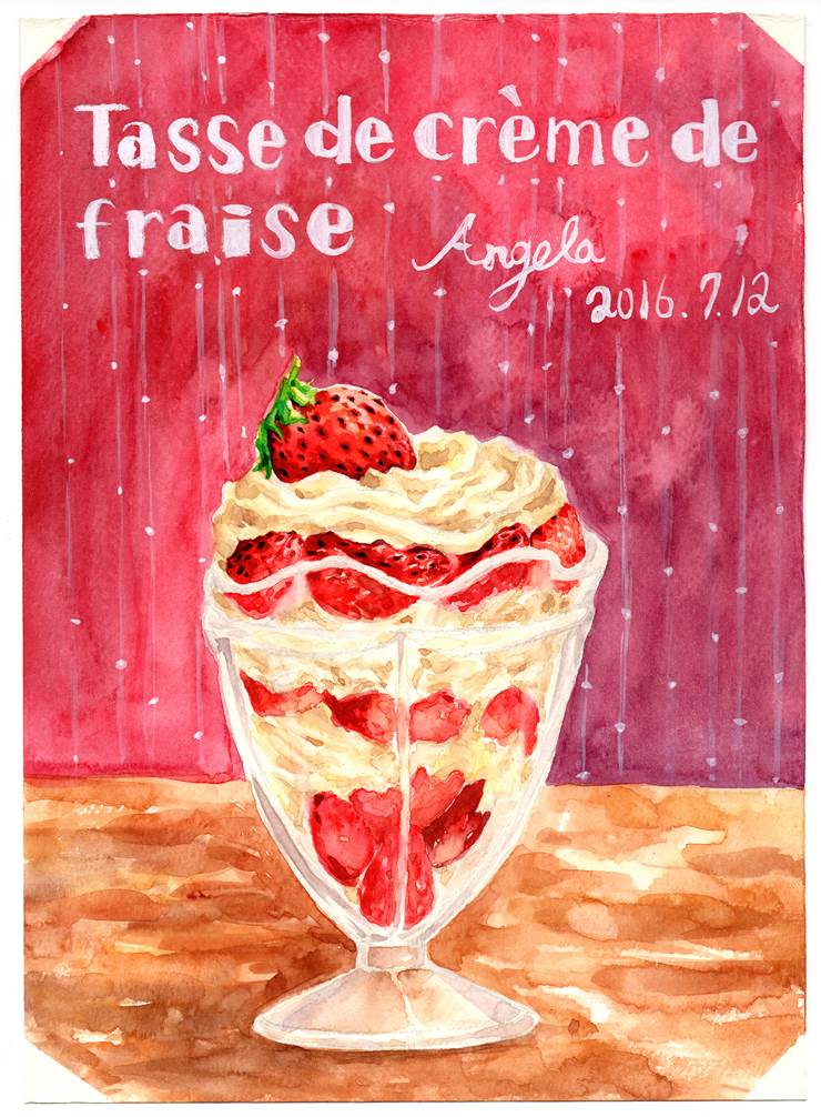 illustration, 食物, watercolor, shortcake, 莓, dessert, hand-drawn