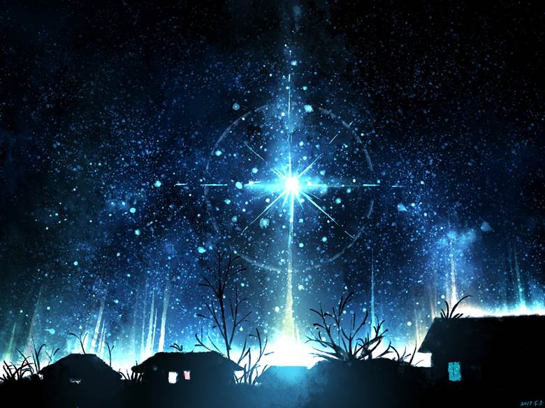 scenery, starry sky, sky, background, aesthetic, beautiful, night, original works, scenery, watercolor