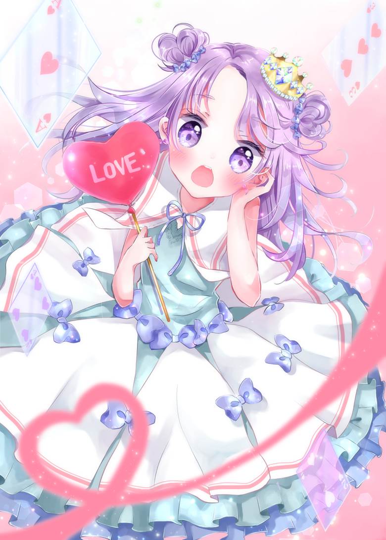 原创, 同人志, heart, love, 扑克牌, 女孩子, purple hair, crown, 气球