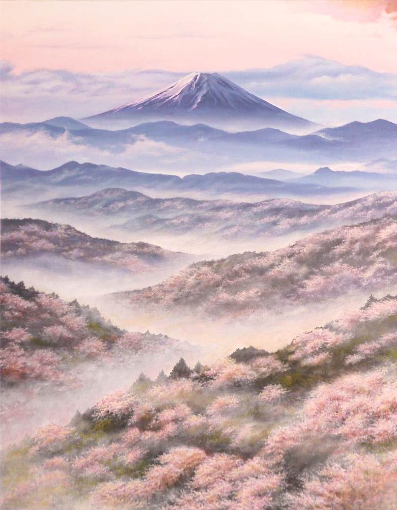 风景, 樱, spring, 云, oil painting, Mount Fuji, sea of clouds, 原创100收藏, 建议点击