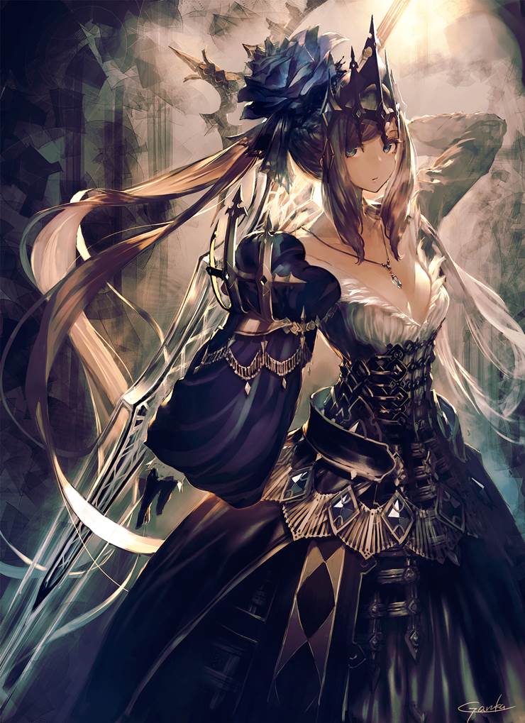 原创, female swordfighter, blue rose, large sword, 黑色连衣裙, 束腰, 原创10000users加入书籤