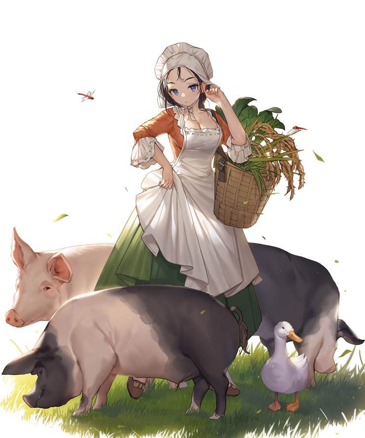 动物, beautiful girl, 猪, large breasts, village girl
