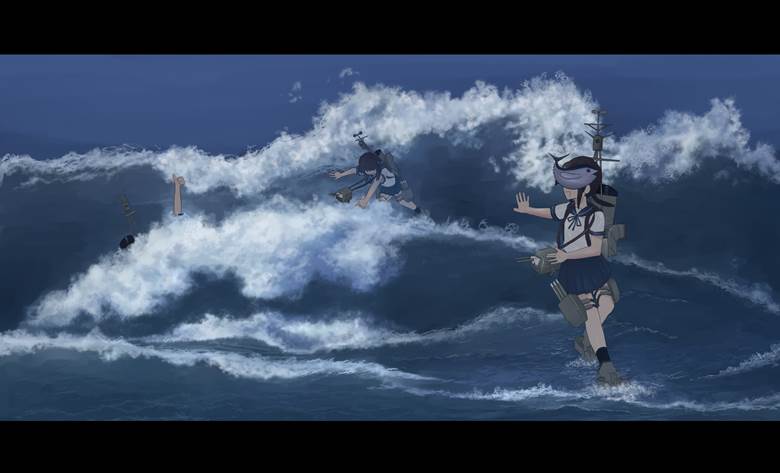 舰队collection, 舰C, 战场上的舰娘, Fubuki, Hatsuyuki, Miyuki, sea, background, 鱼