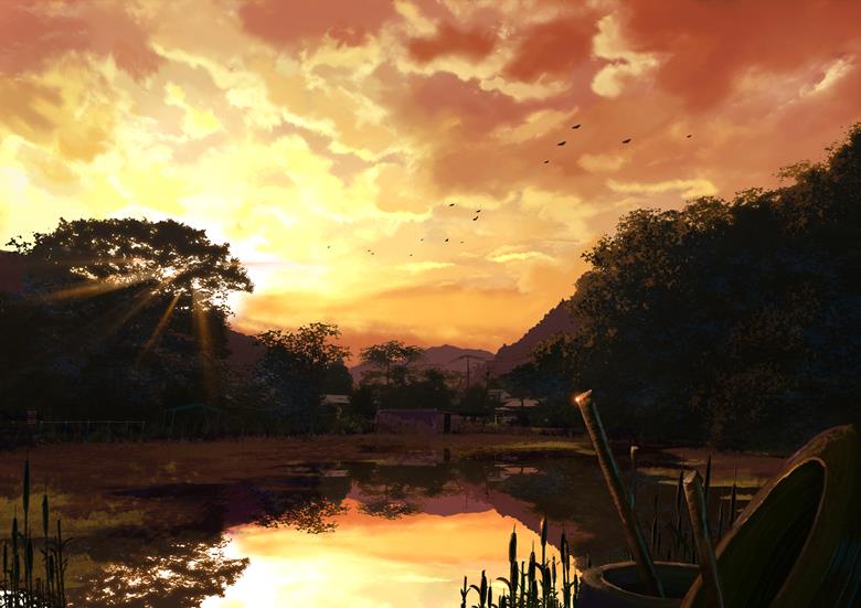 风景, background, 插画, sky, fantasy, 傍晚, country, 黄昏, 云