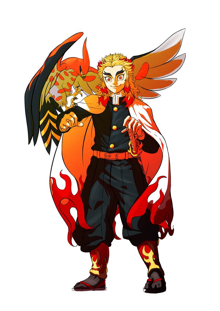 Talonflame, pocket monsters, Pokémon, pillar, Kyojuro Rengoku, Demon Slayer: Kimetsu no Yaiba