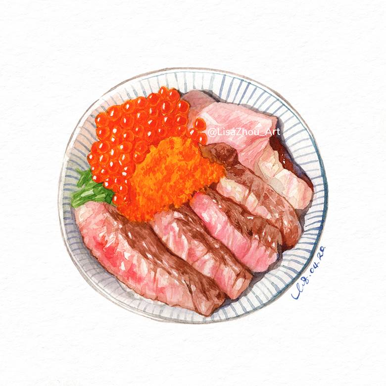 hand drawn, watercolor, food porn, 食物, dish, beautiful food, steak