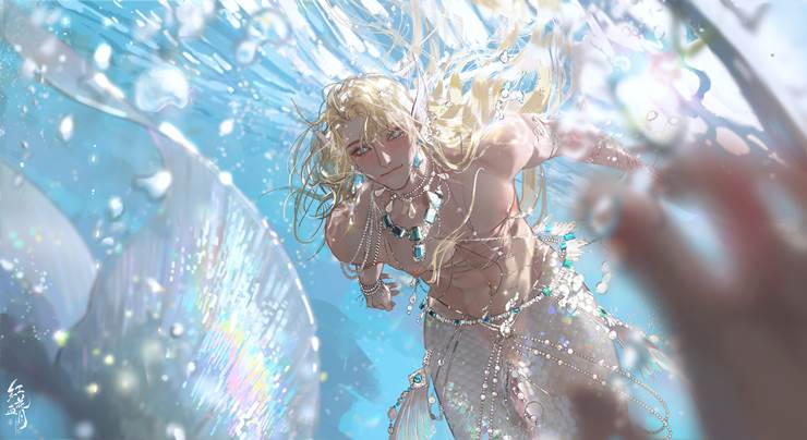 merman, long-haired boy, 人鱼