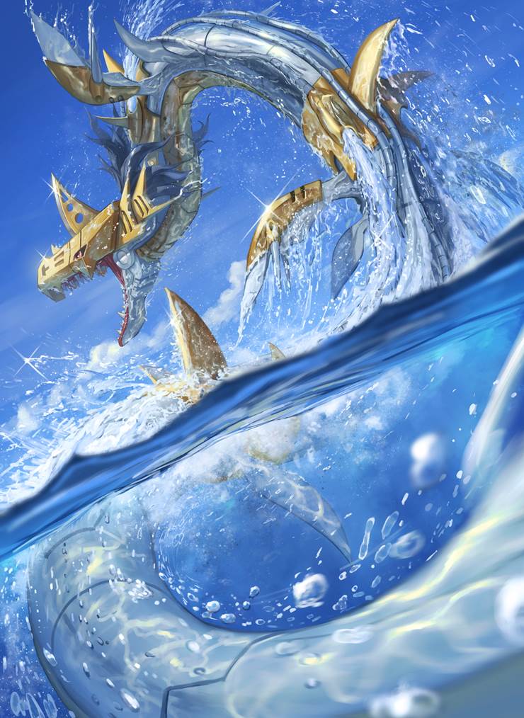 数码怪兽, Metal Seadramon, digimon adventure, 数码兽1000收藏, partially in water