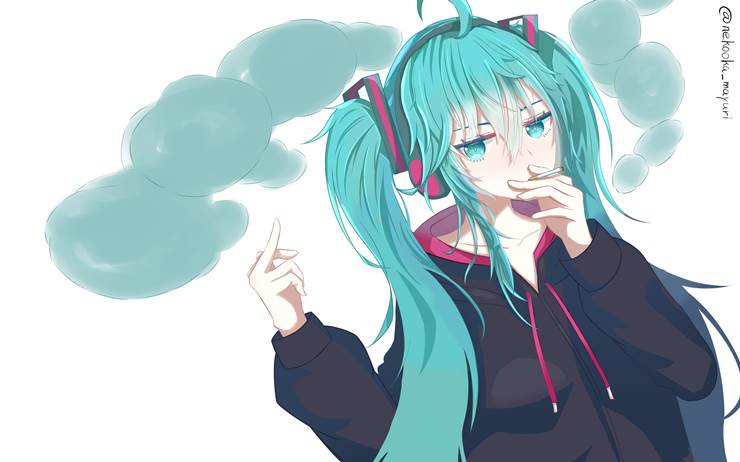 初音未来, 女孩子, tobacco, middle finger, middle finger