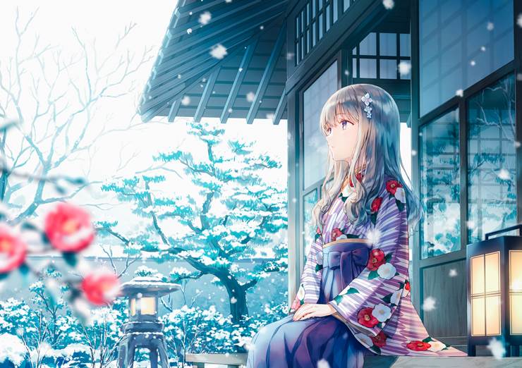 原创, kimono, 外廊, women's hakama, snowy landscape, 原创30000收藏