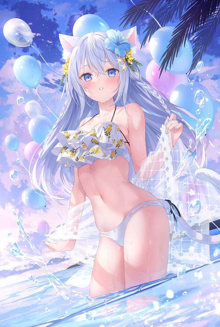 original, girl, cat ears, swimsuit, nail polish, enticing brassiere, I want to stick my finger in that belly button, underwear I want to take off, original 10000+ bookmarks