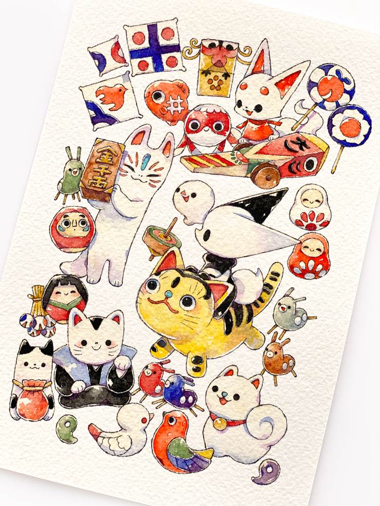 原创, 贺年卡, Happy New Year 2022, Original 500+ bookmarks, 招财猫