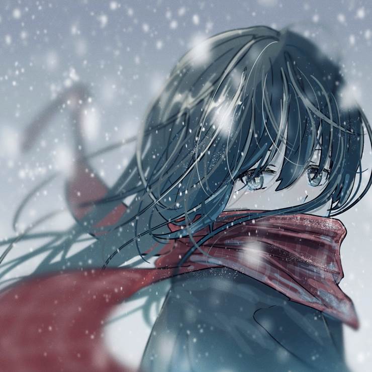 女孩子, 风景, young girl, snow, snowy landscape, 围巾, 黑发, 一小时绘画决斗