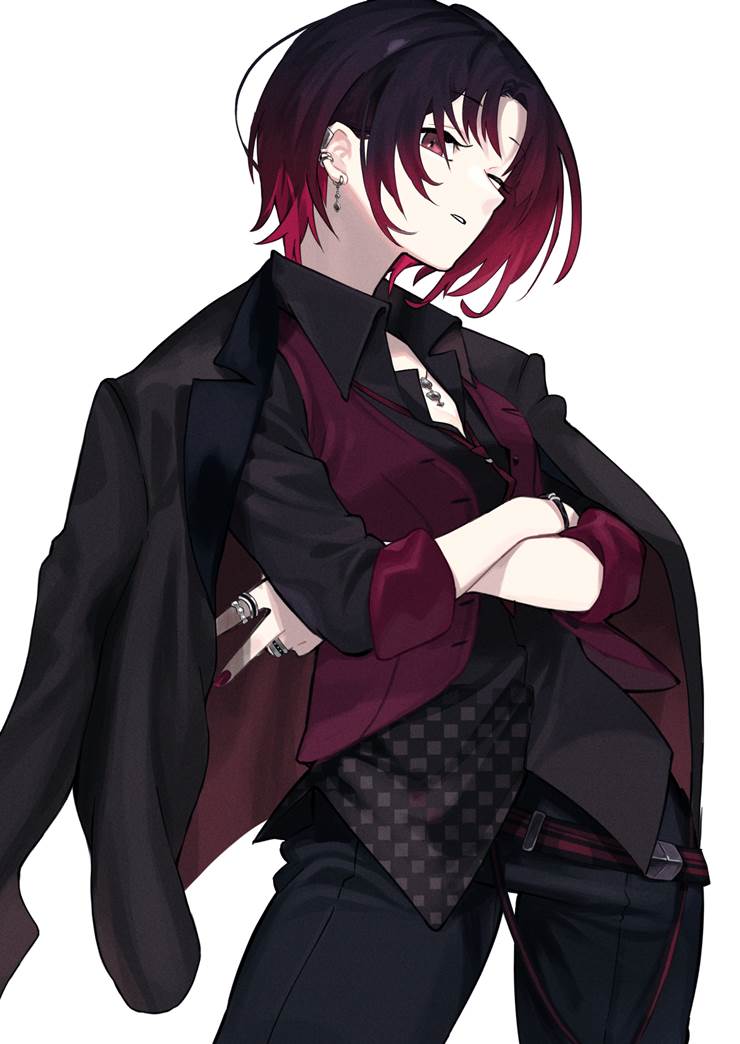 Ren Kisaragi, Virtual eSports Project, VSPO, red hair, girl in suit, 女孩子, crossed arms, Virtual YouTuber 1000+ bookmarks